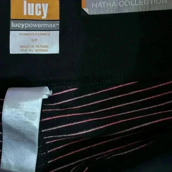 Lucy Black Razor Back Tank and Pink Striped Capri Leggings Workout Outfit, Sz Sm - Picture 4 of 5